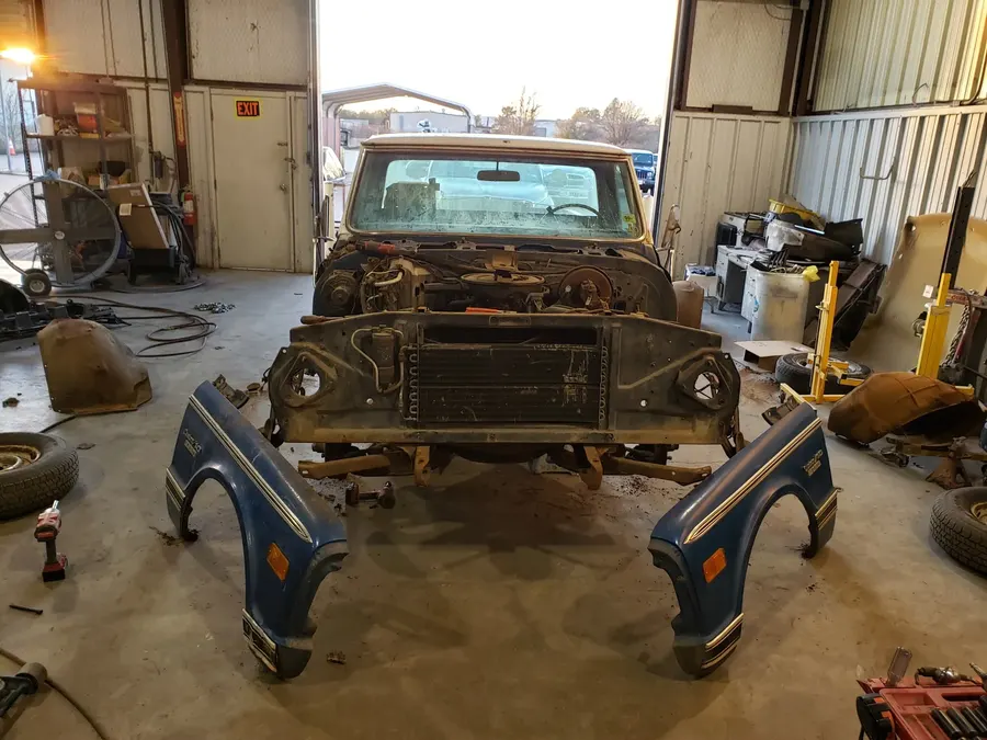 Blue truck front clip disassembly
